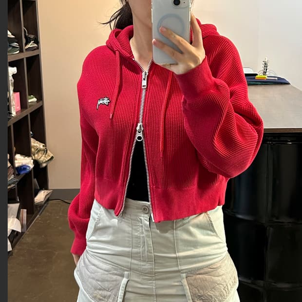 Stussy 레드 크롭 후드집업
