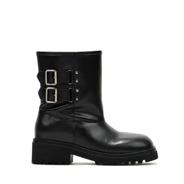 다이닛 테디베어 버클 부츠 레더블랙