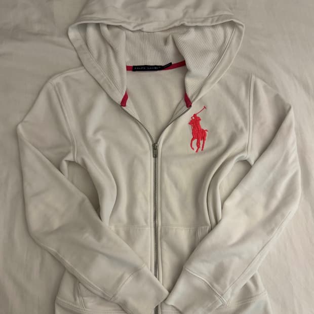 폴로 빅포니 화이트 후드집업 S
