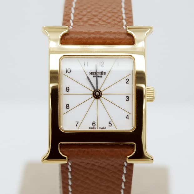 에르메스 H아워 금장 중고명품 손목시계 여성용 PM 사이즈 여성가죽시계