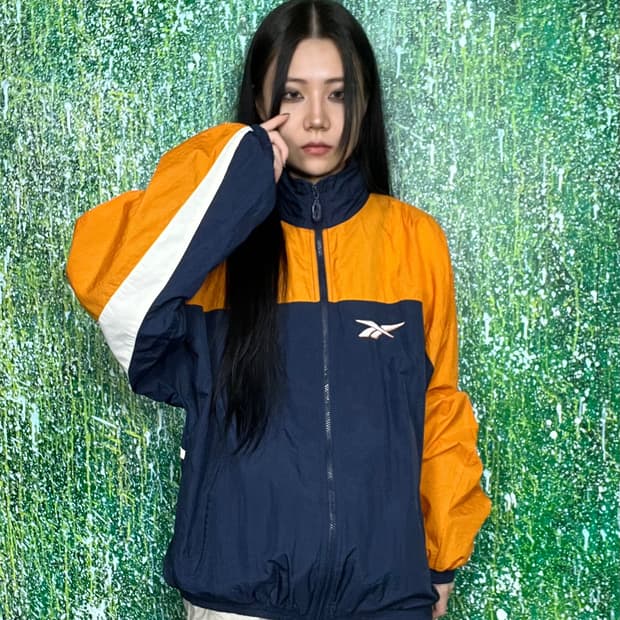 리복 오렌지 네이비 바람막이 자켓M
