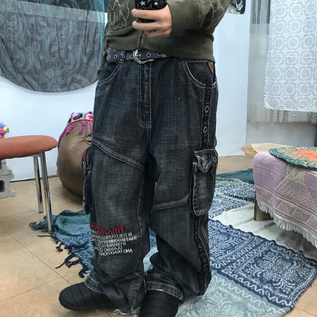 아카데믹스 워싱 신치백 흑청 카고팬츠 