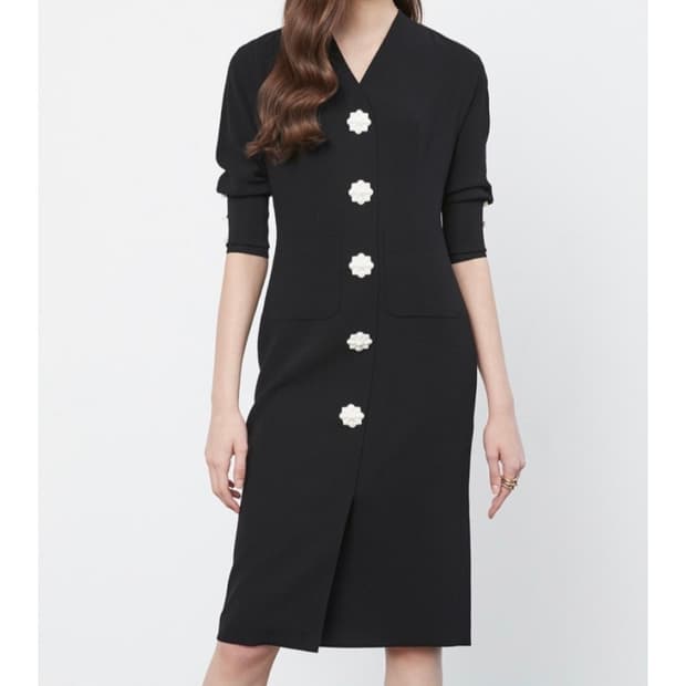 [55]미샤 브이넥 플라워 버튼 원피스