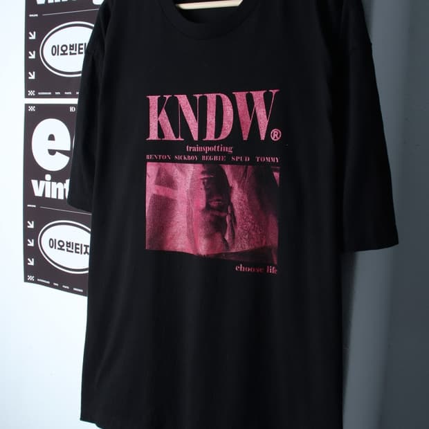 (L-XL) 케이엔드 반팔 티셔츠 오버핏 프린팅 블랙 스트릿-H34646