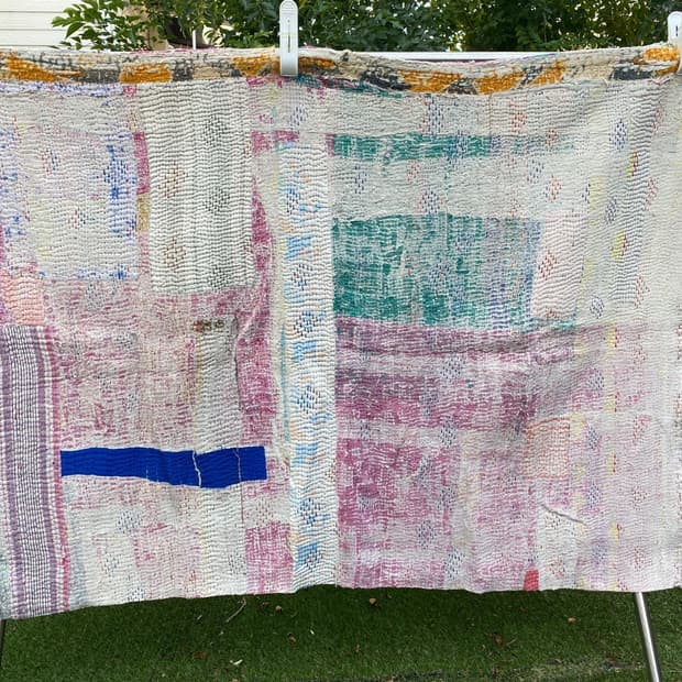 빈티지 칸타 퀼트 러그 블랭킷 인도 퀼트 보로 사시코