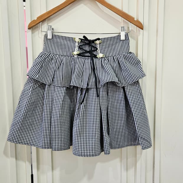 디어리(Deary) 깅엄 체크 프릴 스커트