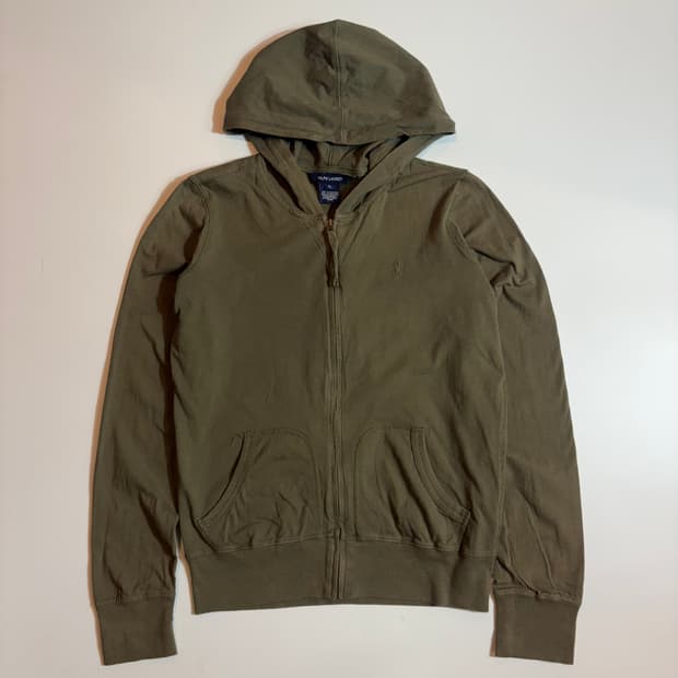 폴로랄프로렌 카키 로고 후드 집업