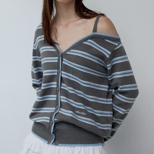 로라로라 원 오프숄더 가디건 그레이