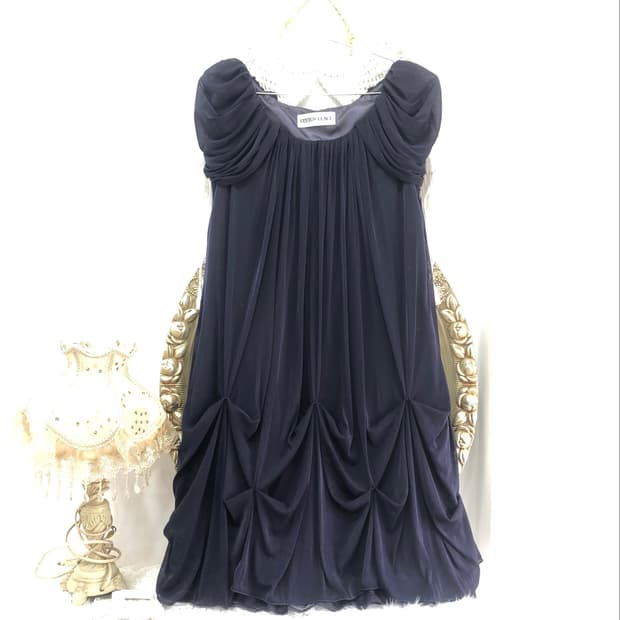 PEYTON PLACE navy draped gather dress