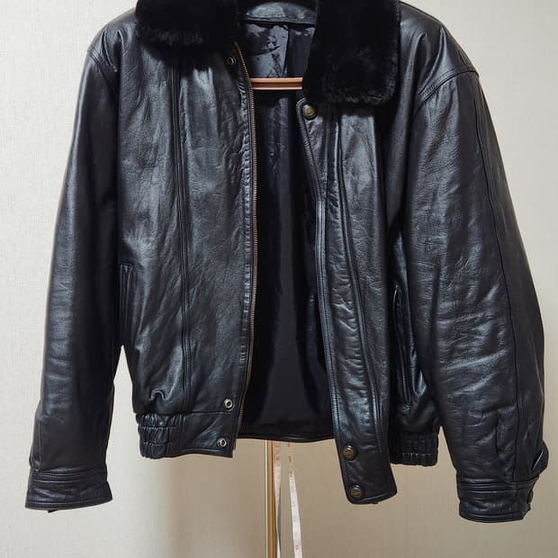 블랙 소가죽 A2 무스탕 형사 가죽자켓 XL