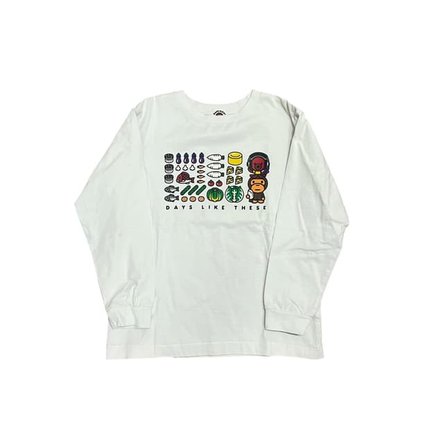 140 XS) 베이프 베이비마일로 과일 채소 그래픽 롱 티셔츠