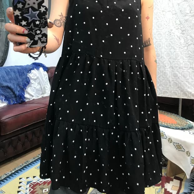 민소매 도트 캉캉 미니원피스 