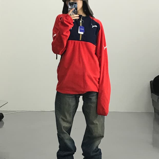 PUMA × Arsenal 플리스 하프집 웜업 자켓