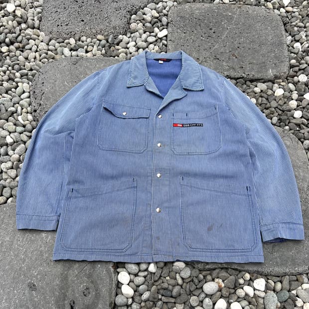 OLD VINTAGE FRENCH 히코리스트라이프 프렌치워크자켓