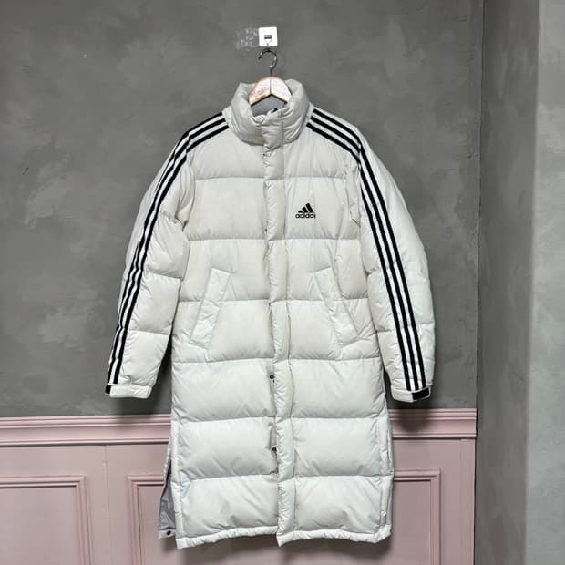 아디다스 삼선 덕다운 롱패딩 화이트