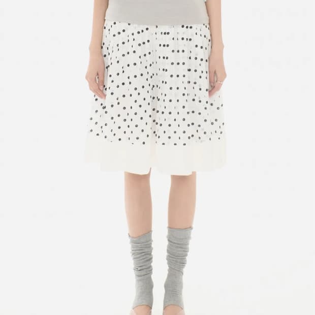 DOT PLEATED SATIN SKIRT IVORY