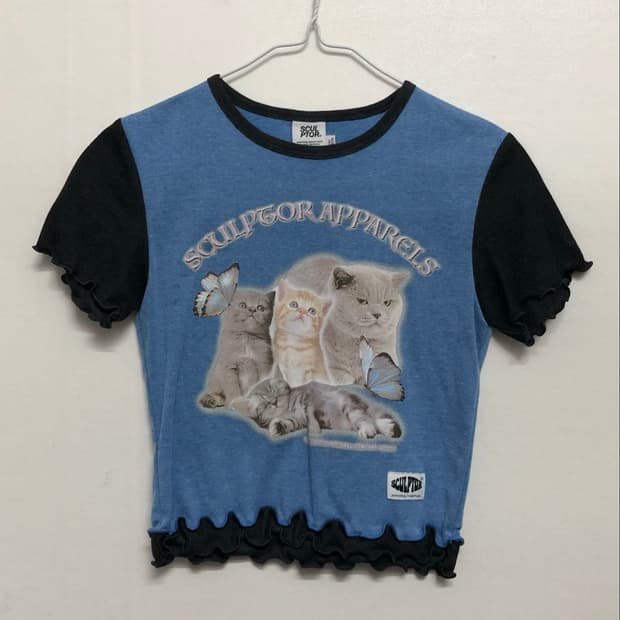 스컬프터 Kitten Layered Tee Blue 고양이 레이어드 티