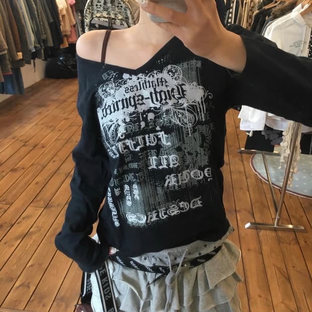 Y2K 블랙 글리터 롱슬리브