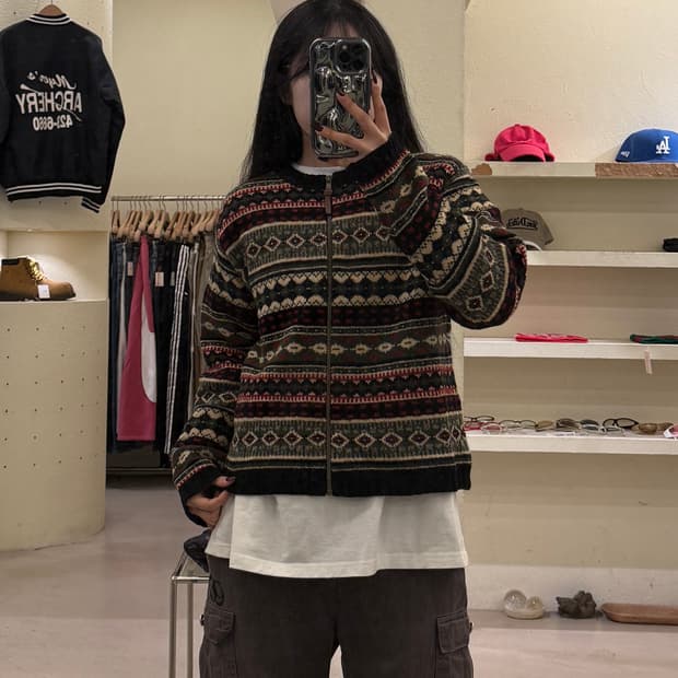 엘엘빈 빈티지 페어아일 패턴 니트 집업 U1339