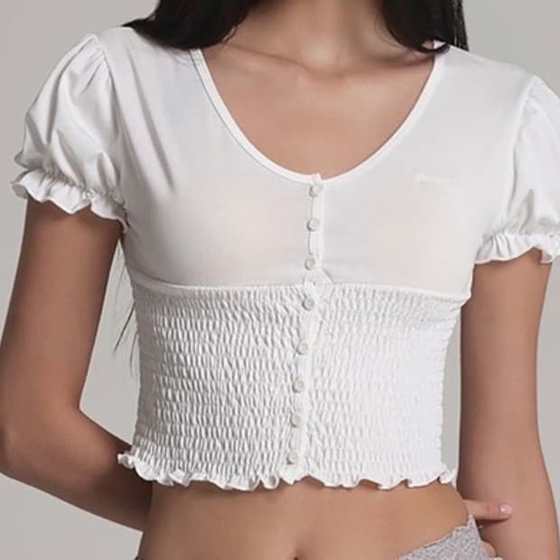 클리시어 Sugar crepe smocking puff top
