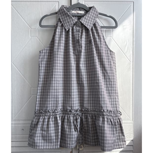 (새상품) (반택포) 델리센트 홀터카라체크프릴 상의/원피스