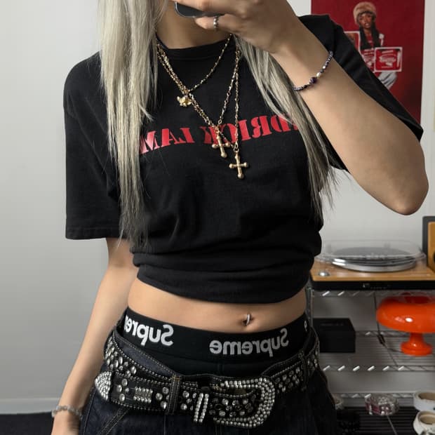 챔피온 켄드릭 라마 DAMN 앨범 커버 블랙 반팔 티셔츠