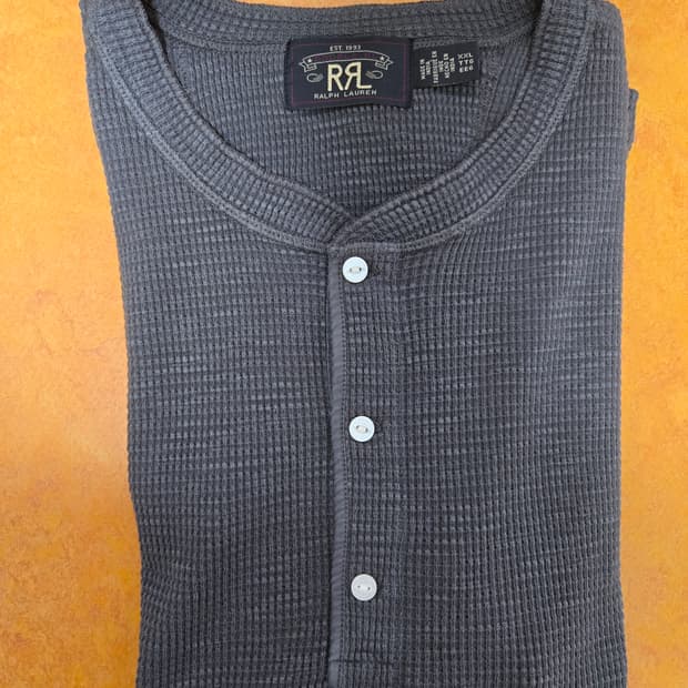 RRL 와플 니트 헨리 숏슬리브 반팔 헨리넥 블랙
