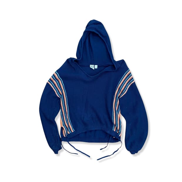 Navy Side Detail Loose-Fit Knit Hood Top