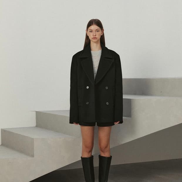 brushed wool half coat (black)