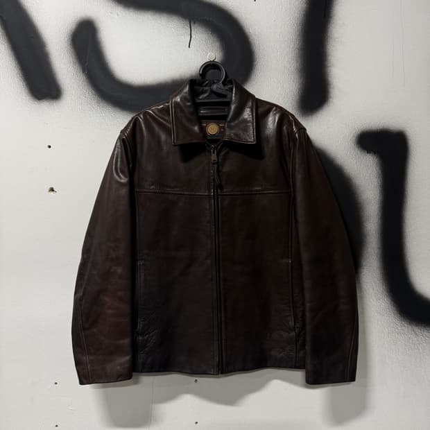 VTG 빈티지 100% 쉽스킨 다크 브라운 싱글 집업 가죽 자켓