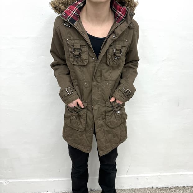 Brown buckle detail fur jacket 