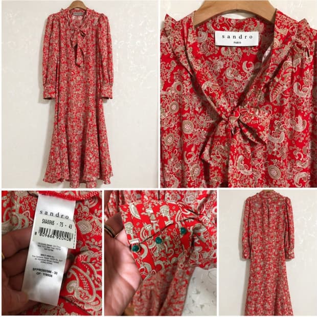 산드로 페이즐리 타이넥 원피스