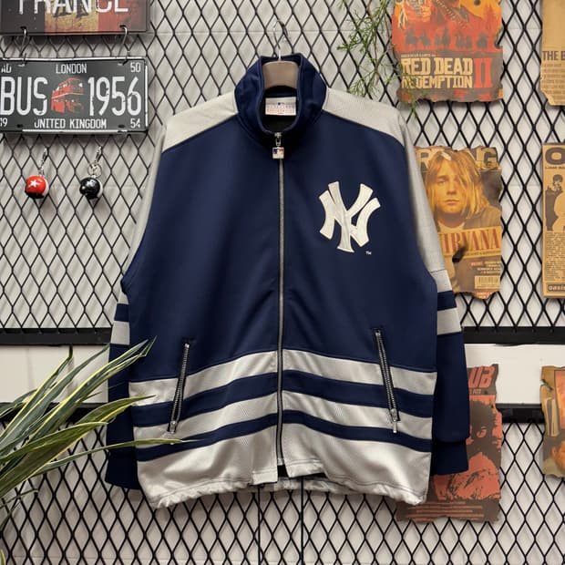 90s MLB X 양키스 트랙자켓 전면 빅로고 포인트 네이비 화이트
