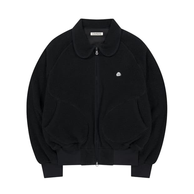 코이세이오 라운드 칼라 플리스 재킷 블랙