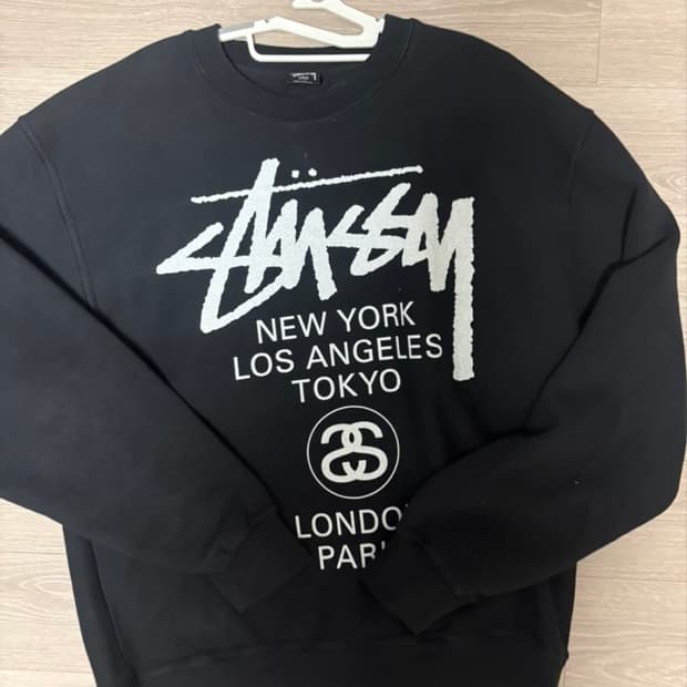 스투시 월드투어 맨투맨 블랙 L 새상품급 택ㅇ
