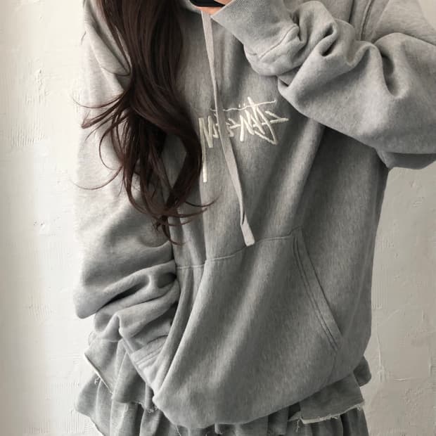 Stussy 스투시 그레이컬러 미드 스탁로고 후드티