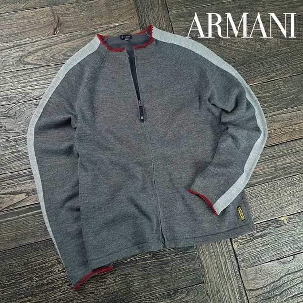 [아르마니] 사이드라인 카라리스 슬림핏 니트 집업 가디건 P01526