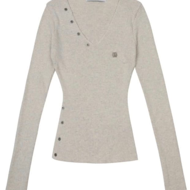 보헤미안서울 버튼 브이넥 슬릿 니트