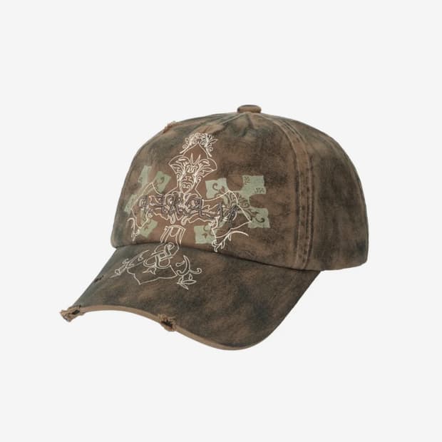 아캄 데미지 볼캡 카키