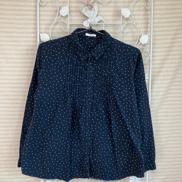 빈티지 네이비 도트 프릴 긴팔 y2k 스트릿 갸루 펑키 