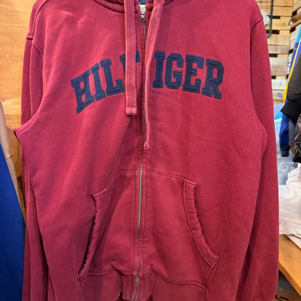 타미힐피거 아치로고 버건디 후드집업