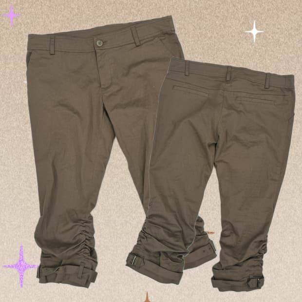 y2k 핀터 벨트 로우라이즈 7부 팬츠 일본 빈티지 셔링 베이지 브라운