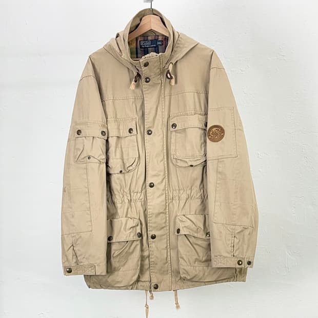 폴로 랄프로렌 베이지 캔버스 후드 유틸리티 멀티 필드 자켓