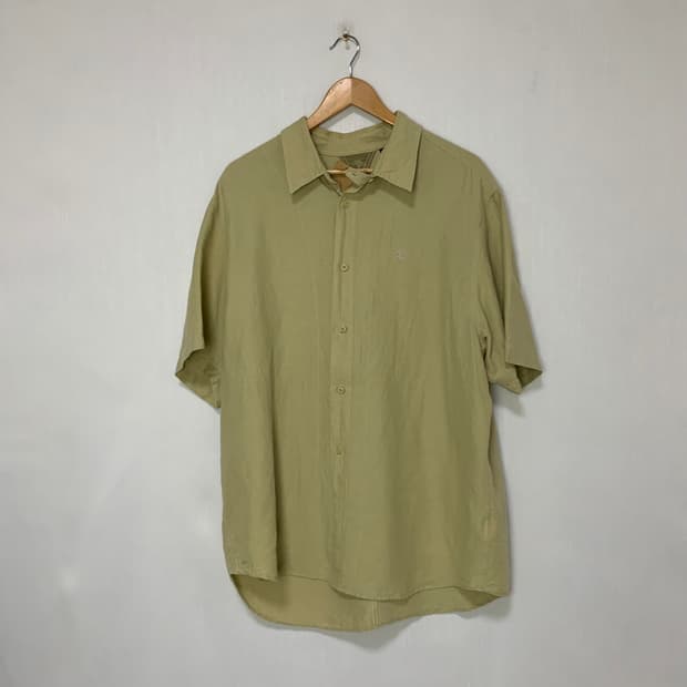 팀버랜드 린넨 반팔 셔츠 카키 베이지 빈티지 남성 빅사이즈 XL