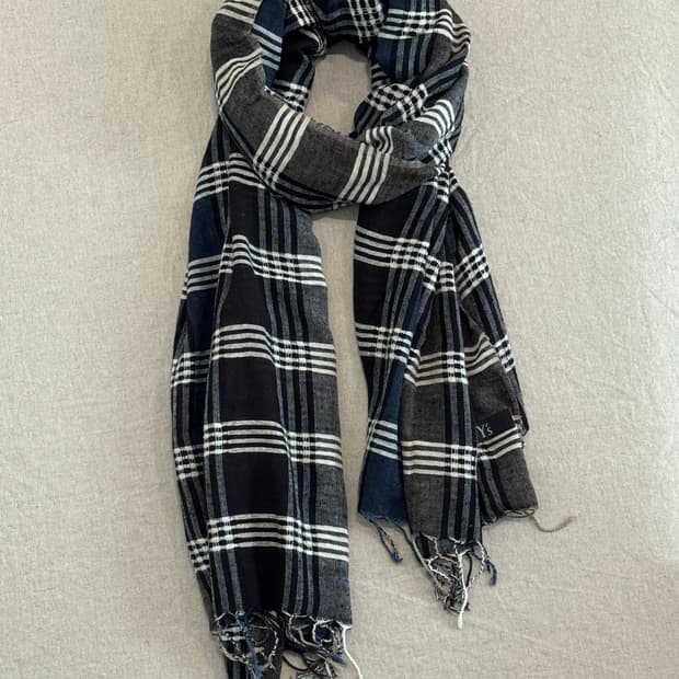 요지야마모토 울 린넨 체크 머플러