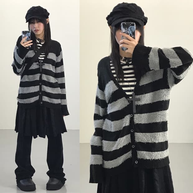 Jpn Y2k Striped Cardigans