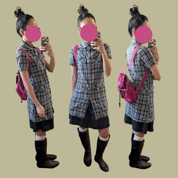 빈티지 너드 체크무늬 롱 셔츠