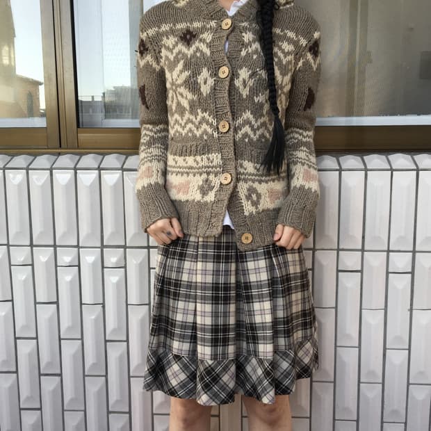 Nordic pattern hood knit cardigan