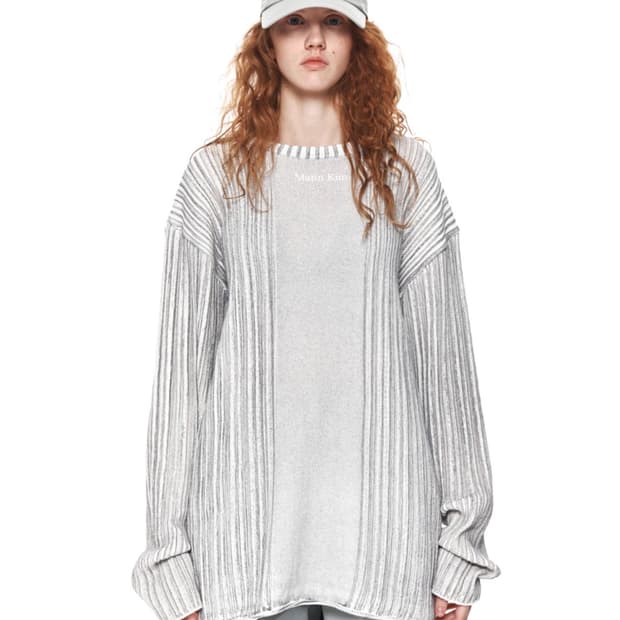 마뗑킴 스트라이프 프린티드 니트 풀오버 그레이