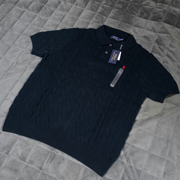 폴로 랄프로렌
케이블 반팔 니트 카라티 네이비 XL 새제품